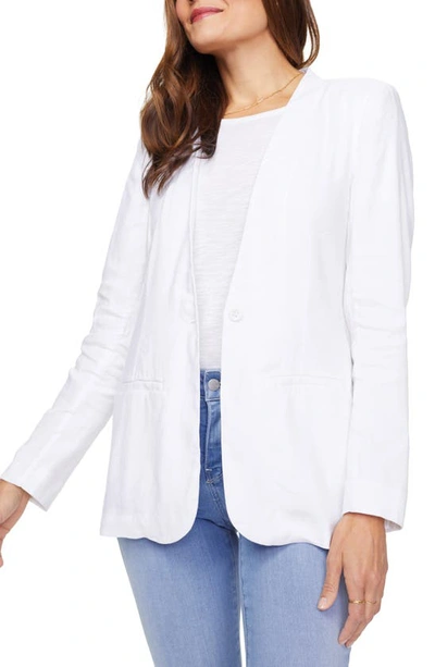 Shop Nydj One-button Linen Blend Blazer In Optic White