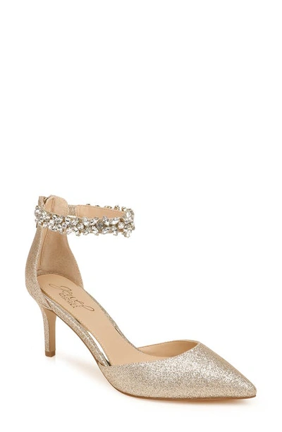 Shop Jewel Badgley Mischka Raleigh Pointed Toe Ankle Strap Pump In Light Gold Glitter