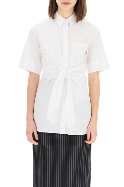 Shop Sportmax Poplin Shirt With Knot In Bianco Ottico