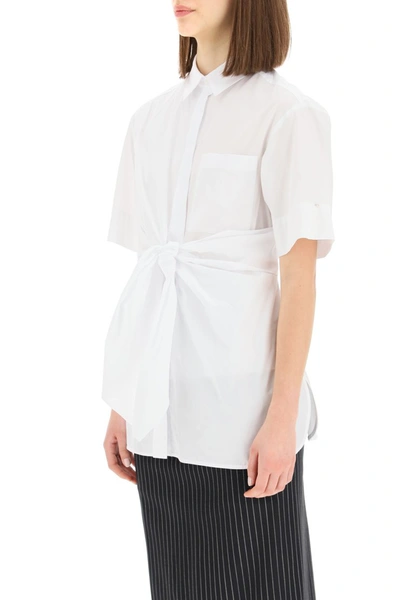 Shop Sportmax Poplin Shirt With Knot In Bianco Ottico