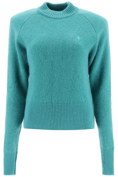 Shop Attico The  Crew Neck Sweater With Logo Embroidery In Verde