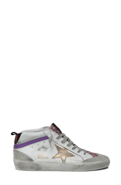 Shop Golden Goose Mid Star Glitter Sneaker In White/ Pink/ Ice