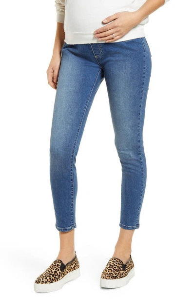 Shop Angel Maternity High Waist Crop Maternity Jeans In Denim Blue