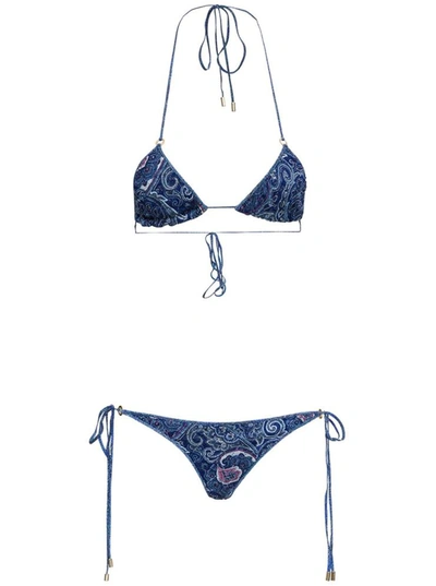 Shop Etro Reversible Bikini With Paisley Print In Blu