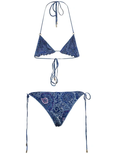 Shop Etro Reversible Bikini With Paisley Print In Blu