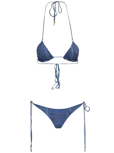 Shop Etro Reversible Bikini With Paisley Print In Blu