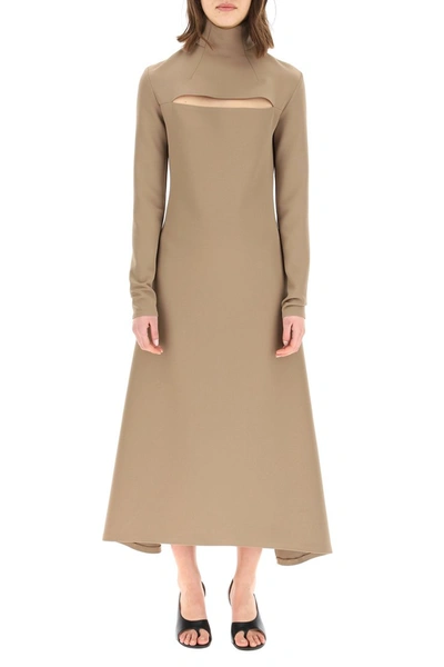 Shop A.w.a.k.e. Mode Midi Dress With Cut Out In Brown