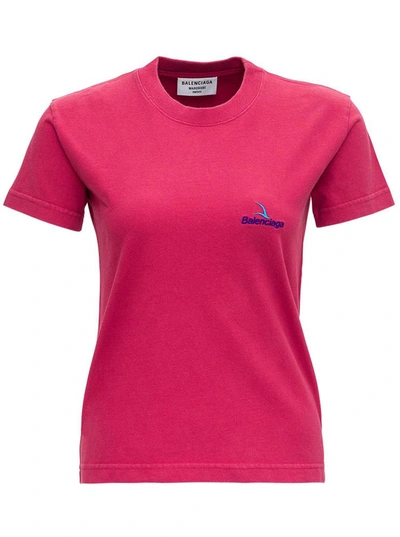 Shop Balenciaga Pink Jersey T-shirt With Logo In Red