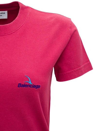 Shop Balenciaga Pink Jersey T-shirt With Logo In Red