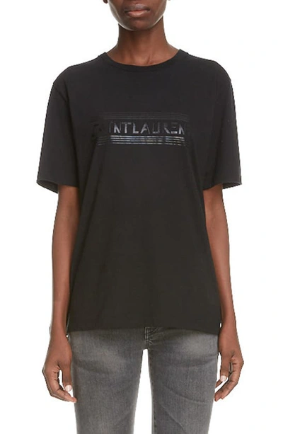 Shop Saint Laurent Tonal Logo Graphic Tee In Noir/ Noir Brillant