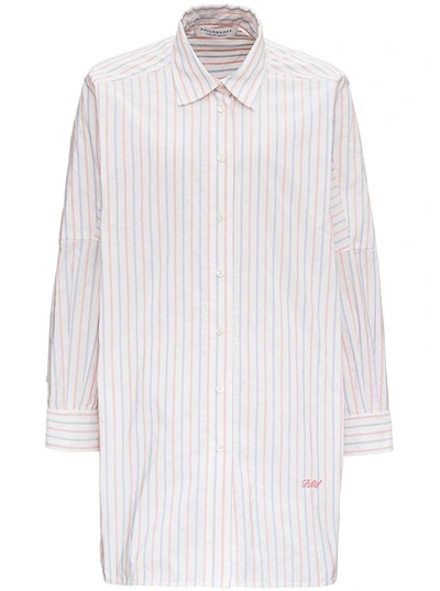 Shop Philosophy Di Lorenzo Serafini Oversize Striped Cotton Shirt With Logo In White