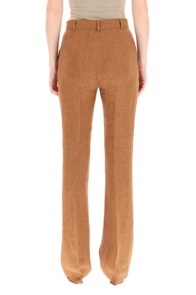 Shop Max Mara Studio Siam Trousers In Linen Batavia In Tabacco