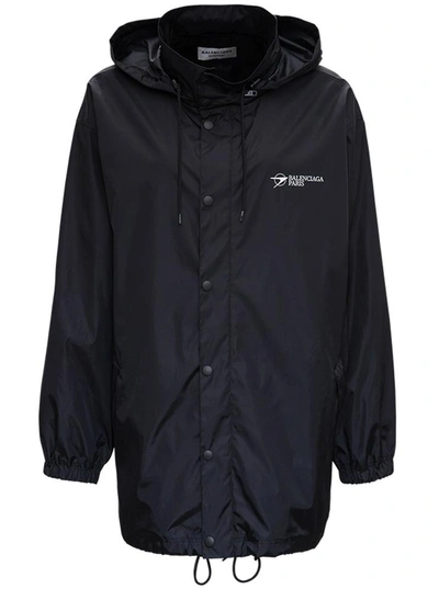 Shop Balenciaga Black Raincoat With Logo Print