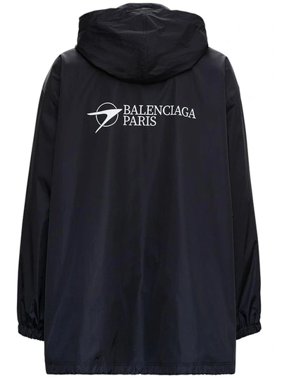 Shop Balenciaga Black Raincoat With Logo Print