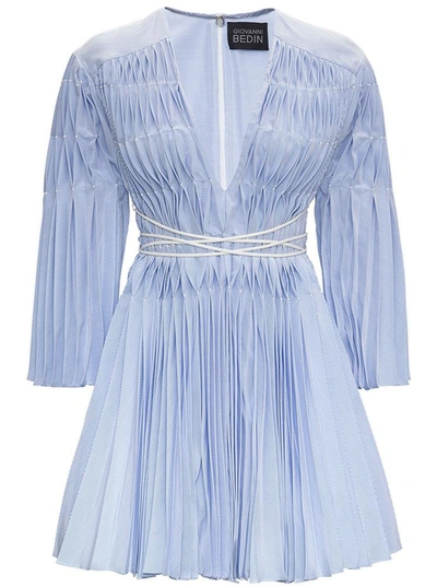 Shop Giovanni Bedin Origami Cotton And Silk Dress With Belt In Light Blue