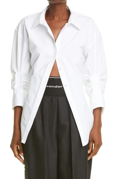 Shop Alexander Wang Ruched Sleeve Oversized Shirt In White