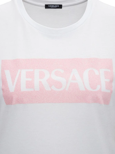 Shop Versace Jersey T-shirt With Logo Print In White