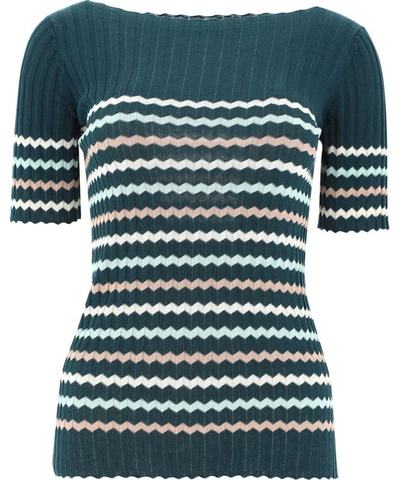 Shop Roberto Collina Striped Knit Top In Green