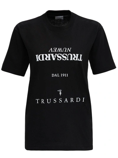 Shop Trussardi Black Jersey Multi-logot-shirt