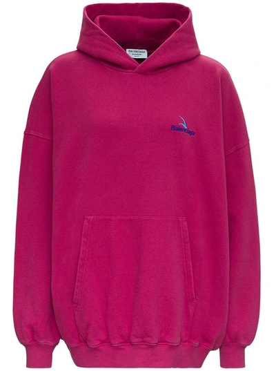 Shop Balenciaga Oversize Organic Cotton Hoodie  With Logo In Red