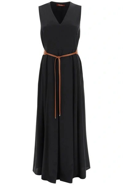 Shop Max Mara Studio Balzac Long Silk Dress In Nero