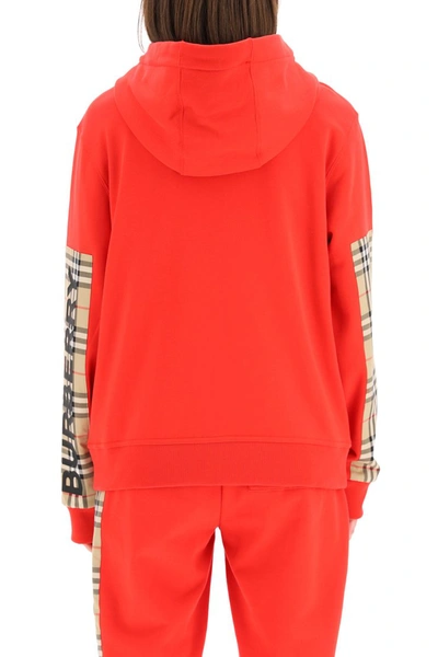 Shop Burberry Aubree Sweatshirt With Check Inserts In Bright Red