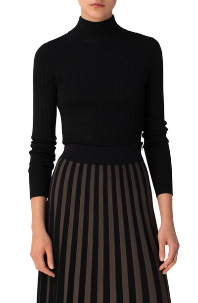 Shop Akris Punto Ribbed Merino Wool Turtleneck In Black