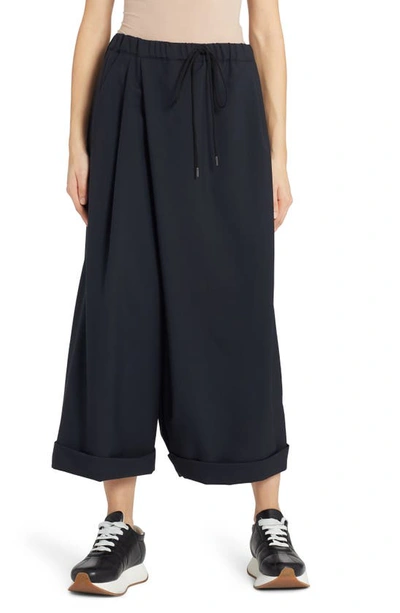 Shop Marni Crossover Tropical Wool Wide Leg Crop Pants In Deep Blue