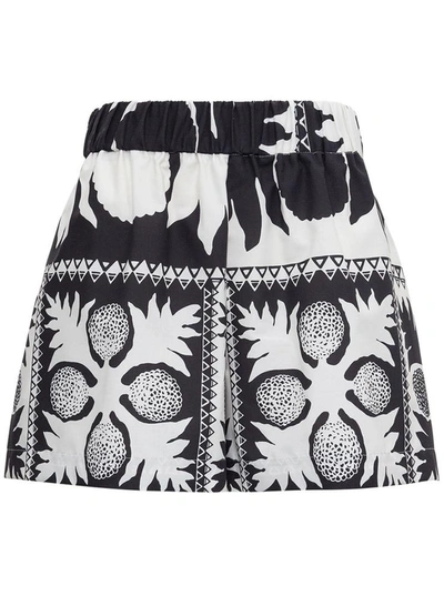 Shop Red Valentino Cotton Blend Shorts With Damier Flowers Print In Black