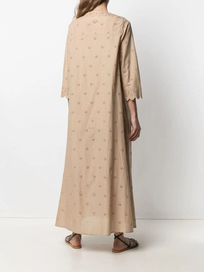 Shop Semicouture Adeline Long Dress In Perforated Beige Cotton