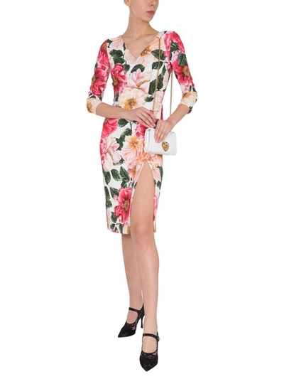 Shop Dolce & Gabbana Camellia Print Dress In Pink