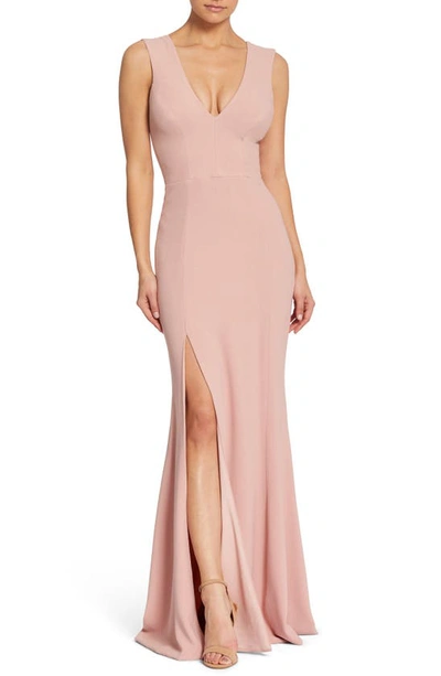 Shop Dress The Population Sandra Plunge Crepe Trumpet Gown In Blush