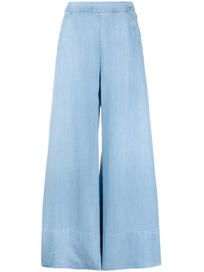 Shop Pinko Wide Leg Paolina Lycra Trousers In Light Blue
