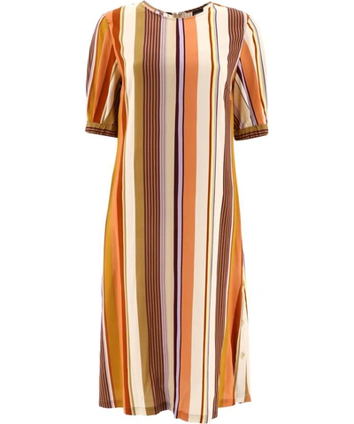 Shop Aspesi Striped Dress With Slits In Orange