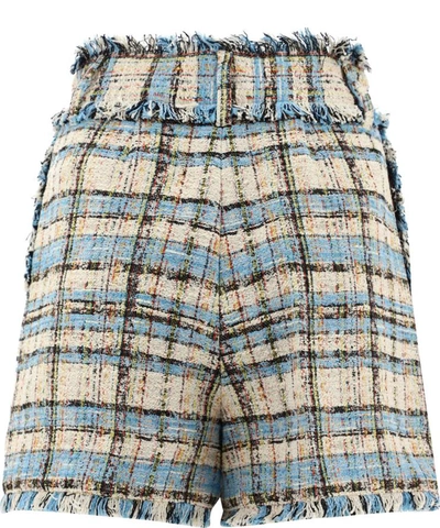 Shop Msgm Tweed Fringed Shorts In Light Blue