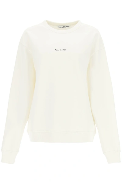 Shop Acne Studios Logo Print Crewneck Sweatshirt In Optic White