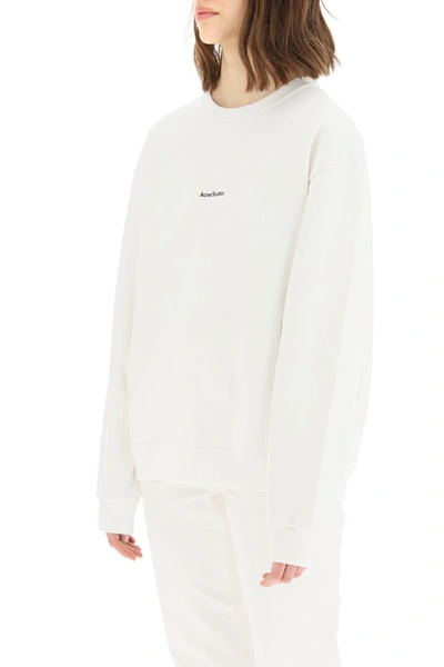 Shop Acne Studios Logo Print Crewneck Sweatshirt In Optic White