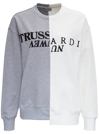 Shop Trussardi Bicolor Jersey Sweatshirt With Logo In White