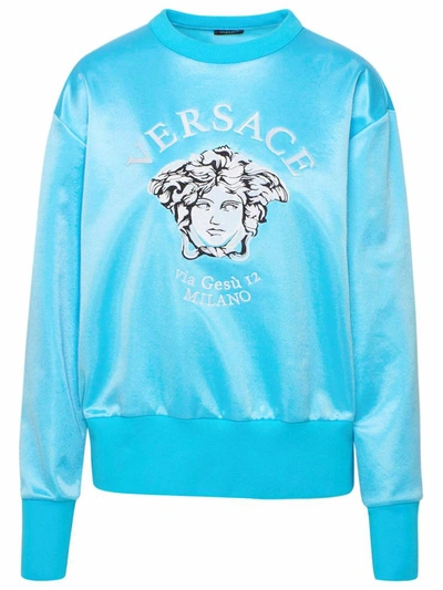 Shop Versace Felpa Medusa Azzurra In Light Blue