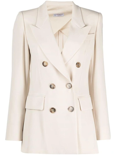 Shop Alberto Biani Double-breasted Ivory Colored Cady Blazer In Beige