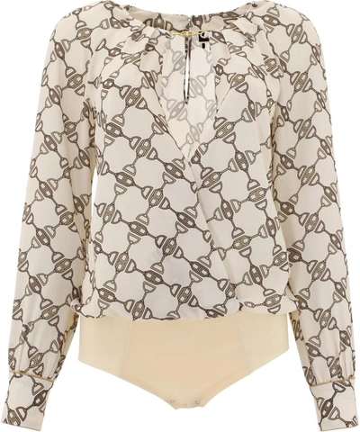 Shop Elisabetta Franchi "horsebit" Bodysuit In Beige