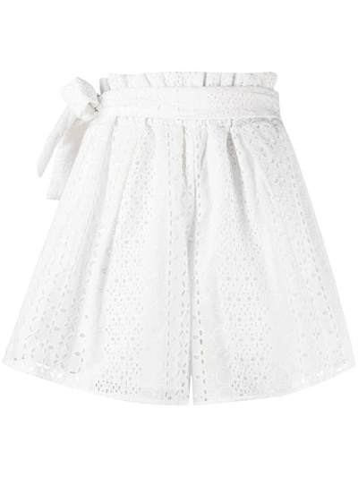 Shop Federica Tosi White Sangallo Shorts With Bow