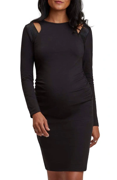 Shop Stowaway Collection Lexi Cutout Detail Long Sleeve Cotton Maternity Dress In Black