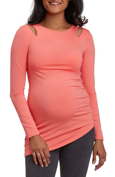 Shop Stowaway Collection Double Keyhole Maternity Top In Coral