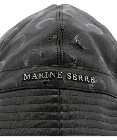 Shop Marine Serre "moon" Leather Bucket Hat In Black  