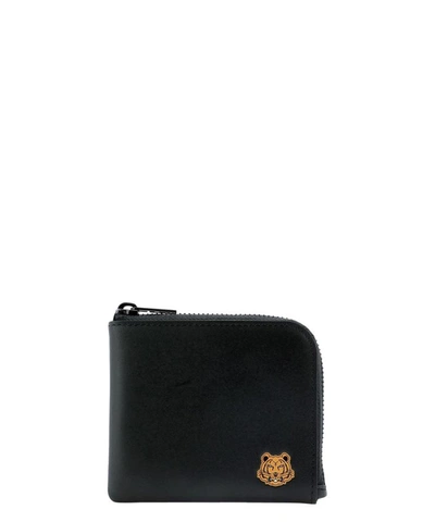 Shop Kenzo "tiger Crest" Zipped Wallet In Black  