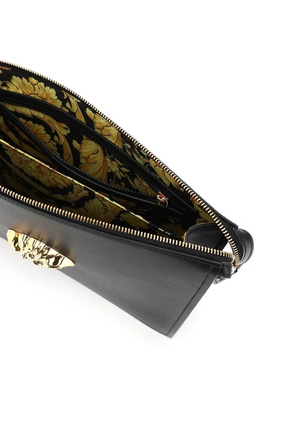 Shop Versace La Medusa Leather Clutch In Nero Oro