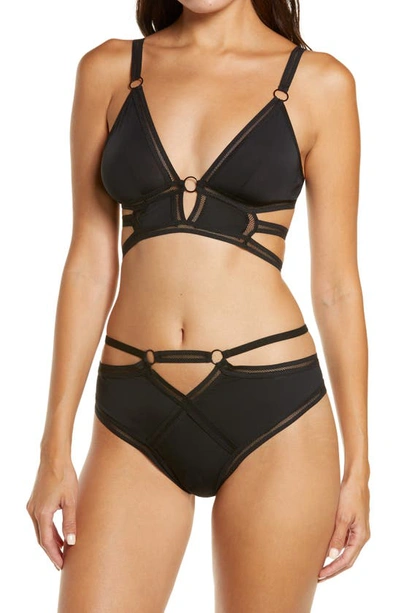 Shop Hauty Along The Lines Bra & High Waist Panties Set In Black