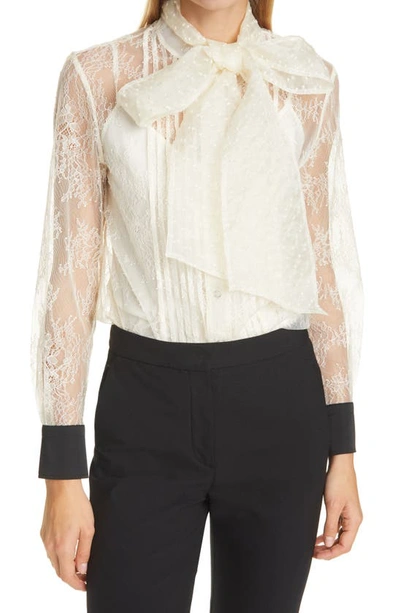 Shop Tory Burch Chantilly Lace Bow Blouse In New Ivory