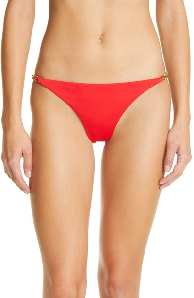 Shop Versace Greca Chain Bikini Bottoms In Red